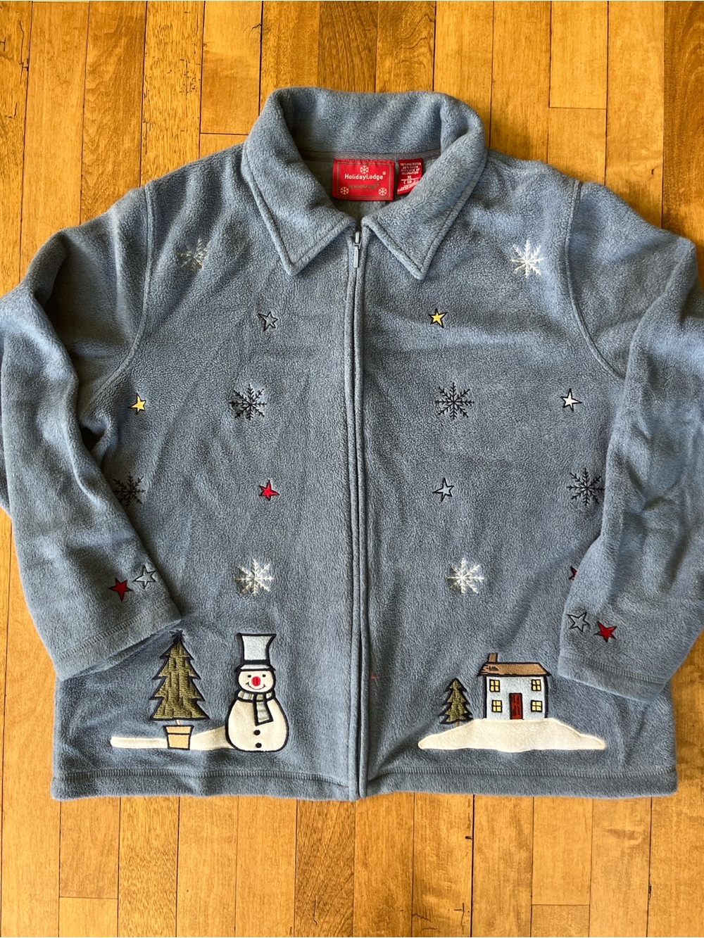 Blue Embroidered Winter Fleece Full Zip